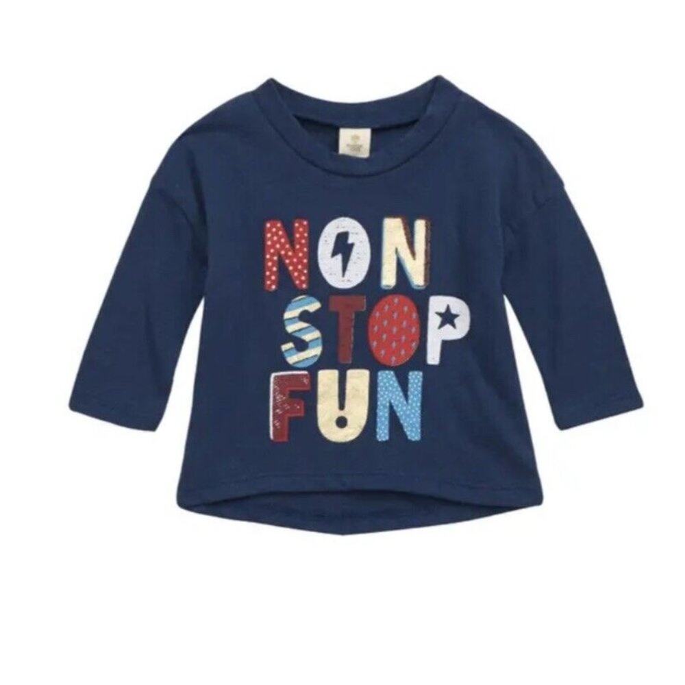Tucker + Tate Babies' Long Sleeve Graphic Tee In Navy Denim Non Stop Fun 6M NWT